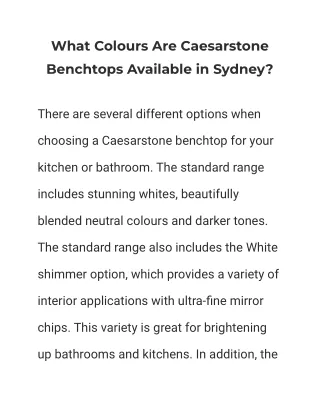 what colours are caesarstone benchtops available