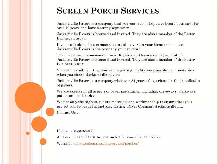 screen porch services