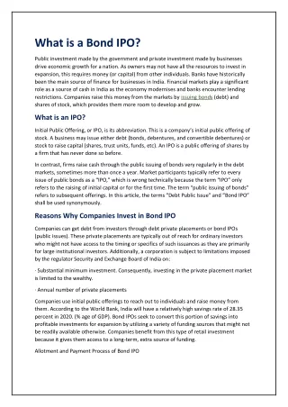 what is a bond ipo