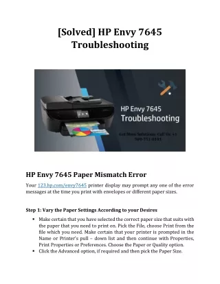 HP Envy 7645 Setup and Troubleshooting - Solved