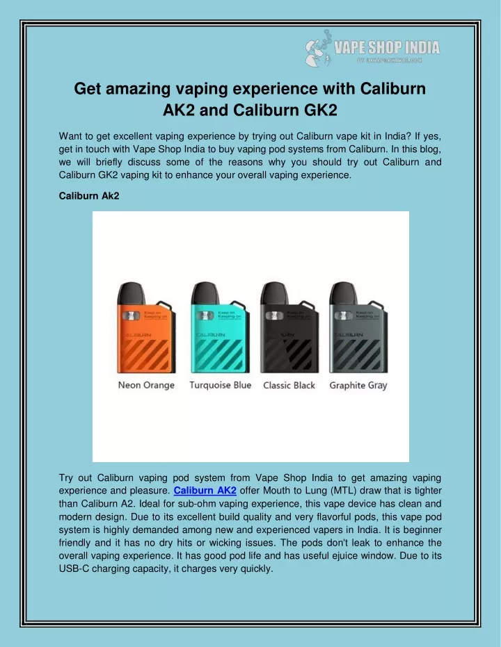 get amazing vaping experience with caliburn