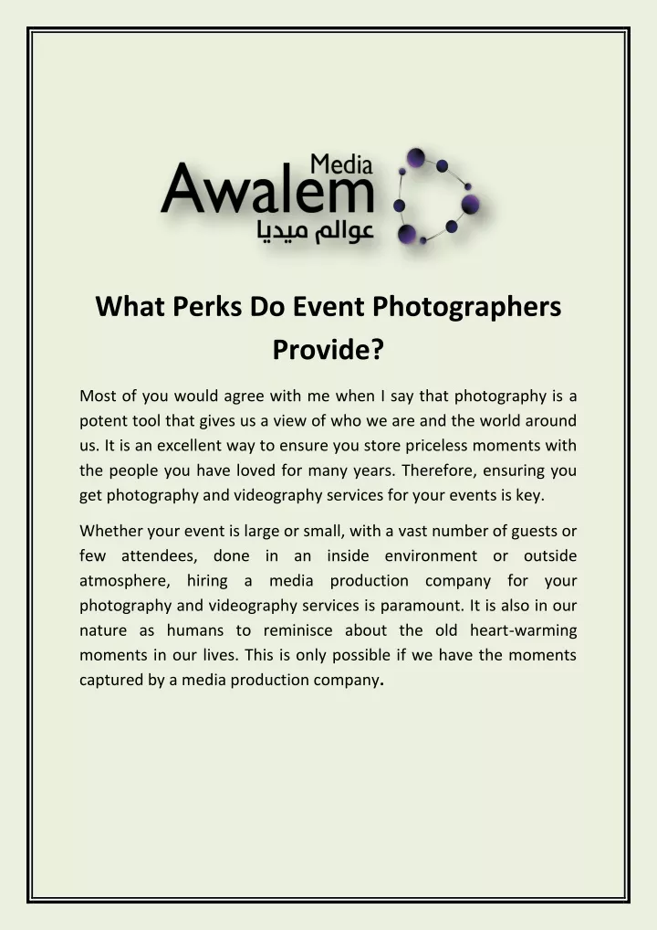 what perks do event photographers provide