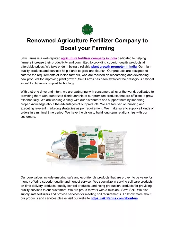 renowned agriculture fertilizer company to boost