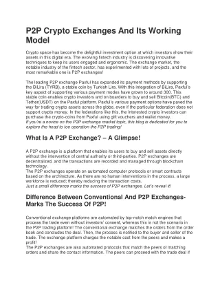 p2p crypto exchanges and its working model crypto