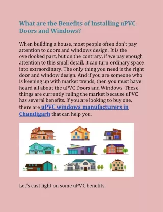 What are the Benefits of Installing uPVC Doors and Windows