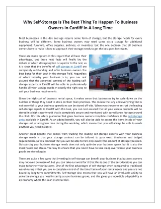 Why Self-Storage Is The Best Thing To Happen To Business Owners In Cardiff In A Long Time