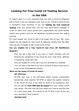 Looking For Free Covid-19 Testing Service in the USA