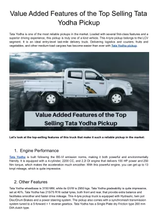 value added features of the top selling tata