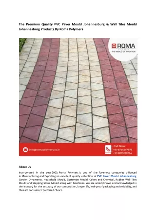 The Premium Quality PVC Paver Mould Johannesburg & Wall Tiles Mould Johannesburg Products By Roma Polymers.docx