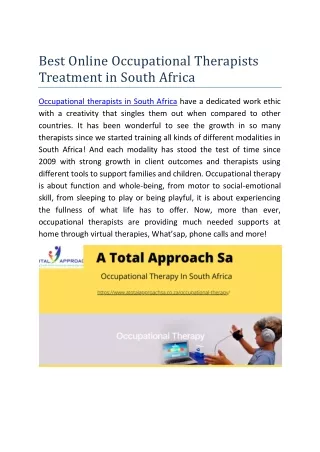 Best Online Occupational Therapists Treatment in South Africa