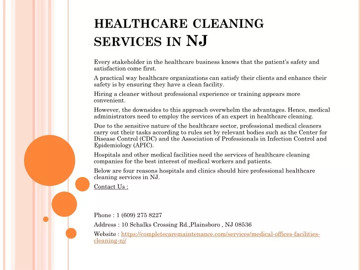 healthcare cleaning services in nj