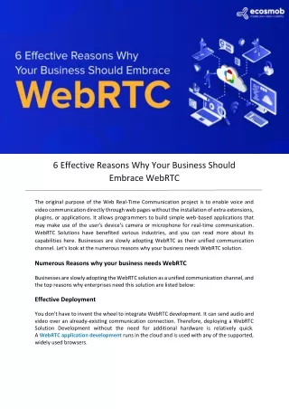 6 Effective Reasons Why Your Business Should Embrace WebRTC