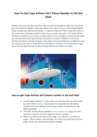 how to get copa airlines 24 7 phone number