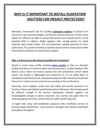 WHY IS IT IMPORTANT TO INSTALL PLANTATION SHUTTERS FOR PRIVACY PROTECTION