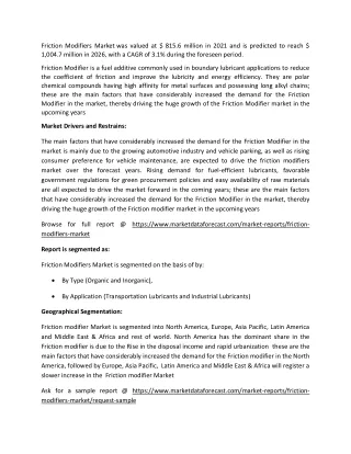 friction modifiers market was valued