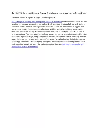 Capital ITS|Best Logistics and Supply Chain Management courses in Trivandrum