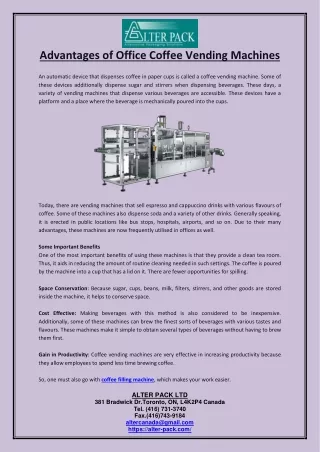 advantages of office coffee vending machines