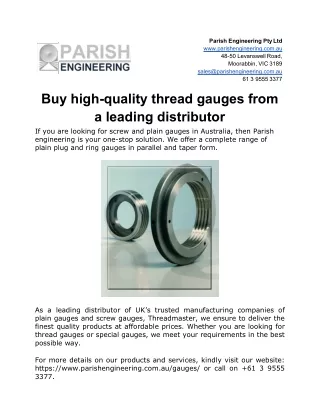 Buy high-quality thread gauges from a leading distributor