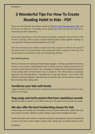 3 Wonderful Tips For How To Create Reading Habit In Kids - PDF
