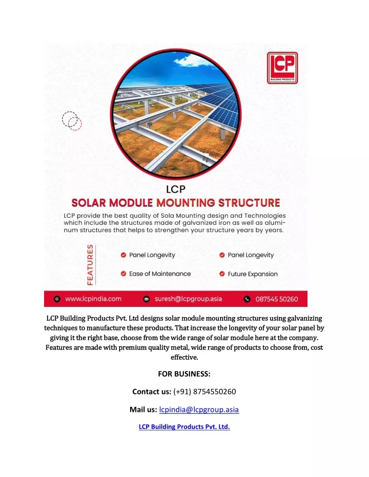 lcp building products pvt ltd designs solar