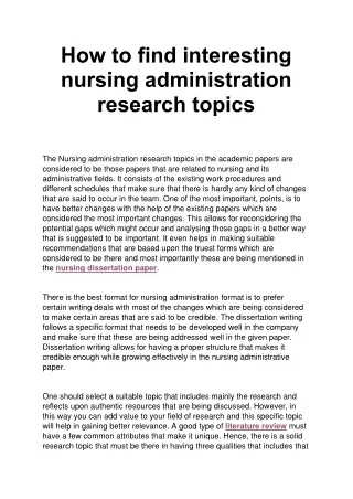 how to find interesting nursing administration