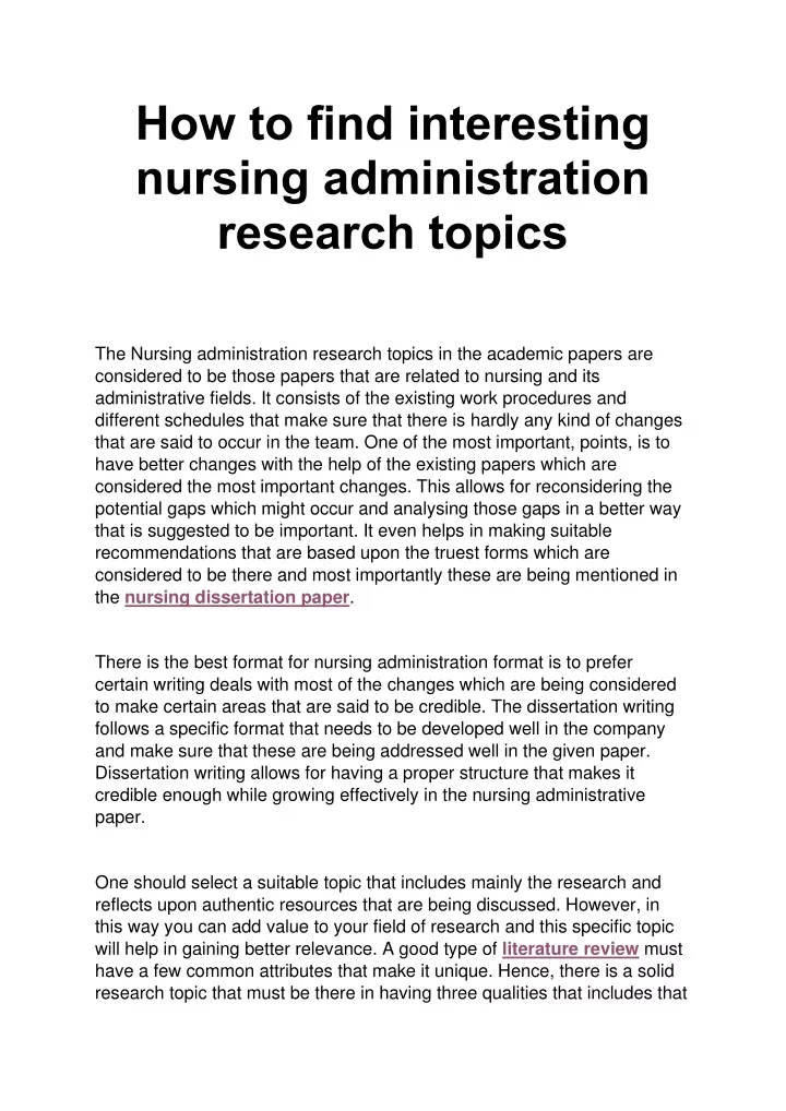 how to find interesting nursing administration