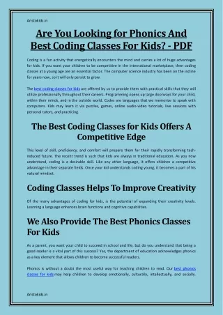 Are You Looking for Phonics And Best Coding Classes For Kids