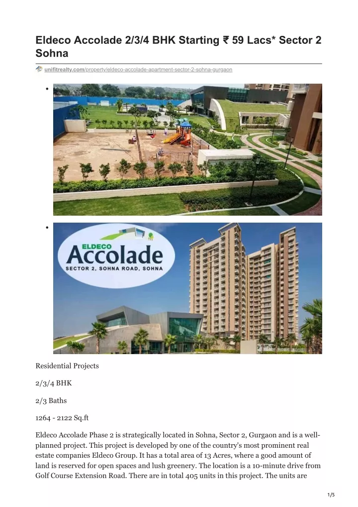 eldeco accolade 2 3 4 bhk starting 59 lacs sector