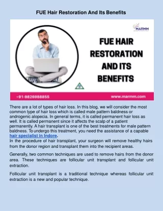 ​FUE Hair Restoration And Its Benefits