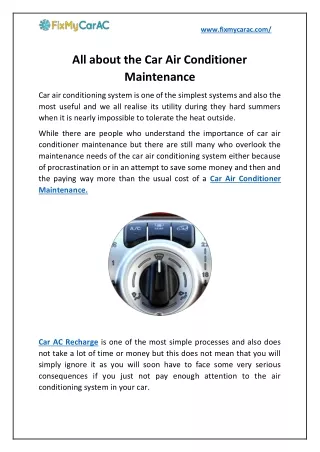 All about the Car Air Conditioner Maintenance