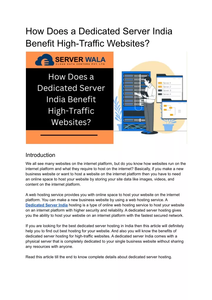 how does a dedicated server india benefit high