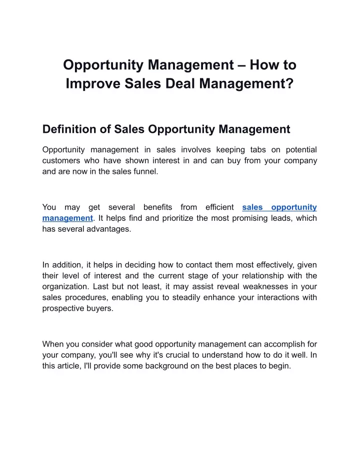 opportunity management how to improve sales deal