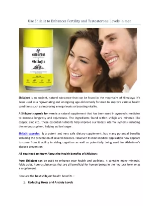 use shilajit to enhances fertility