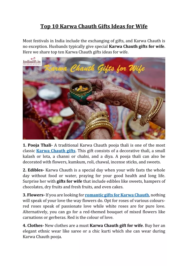 Top Karwa Chauth Gifts for Wife - Lovenwishes