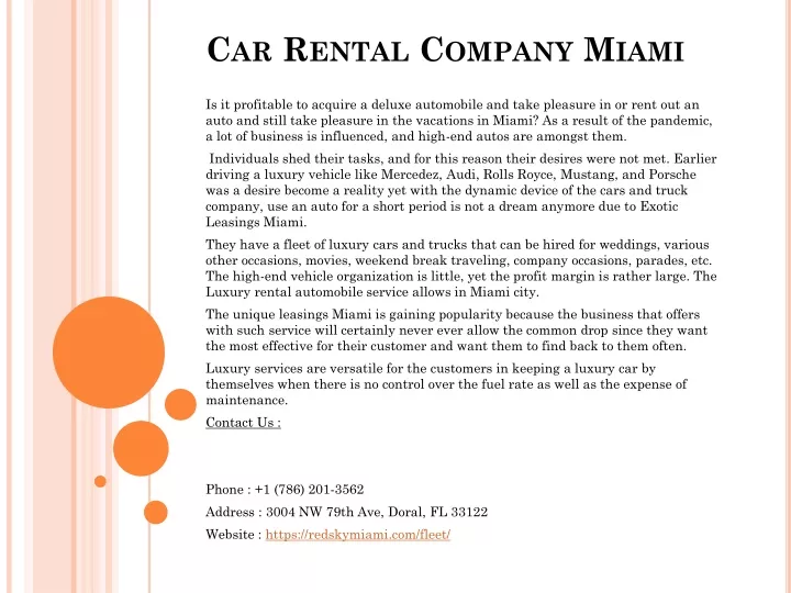 car rental company miami