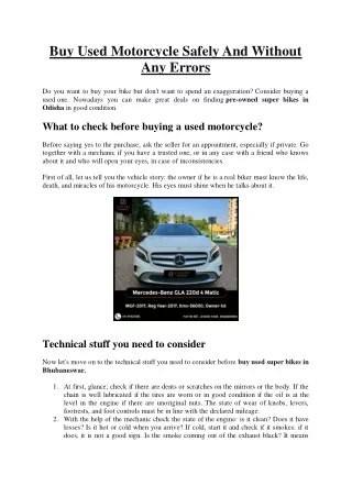 Buy used motorcycle safely and without any errors