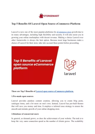 Top 5 Benefits Of Laravel Open Source eCommerce Platform