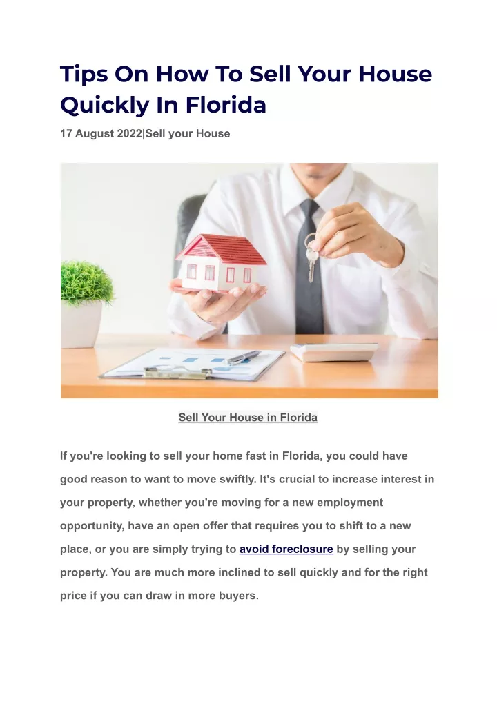 tips on how to sell your house quickly in florida