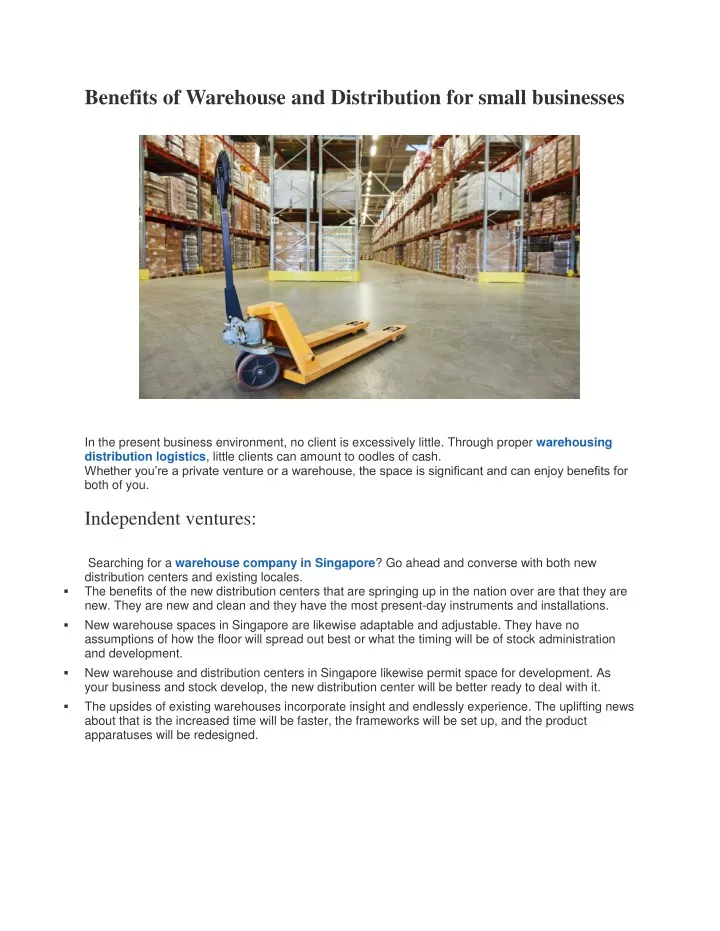 benefits of warehouse and distribution for small