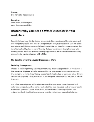Reasons Why You Need a Water Dispenser in Your workplace