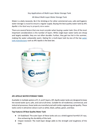 key applications of multi layer water storage tank