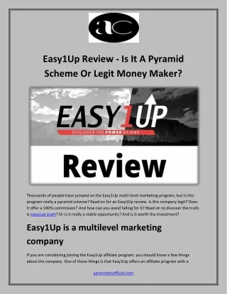 Easy1Up Review - Is It A Pyramid Scheme Or Legit Money Maker