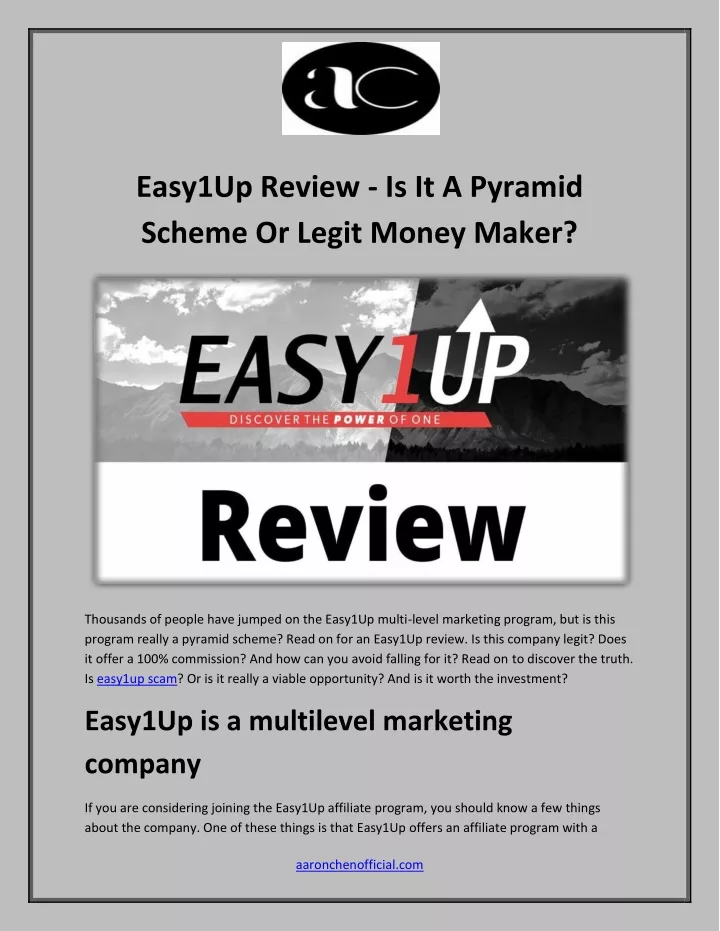 easy1up review is it a pyramid scheme or legit