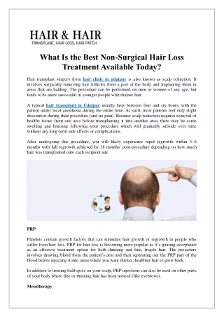 What Is the Best Non-Surgical Hair Loss Treatment Available Today