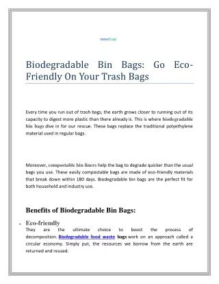 Biodegradable Bin Bags: Go Eco-Friendly On Your Trash Bags