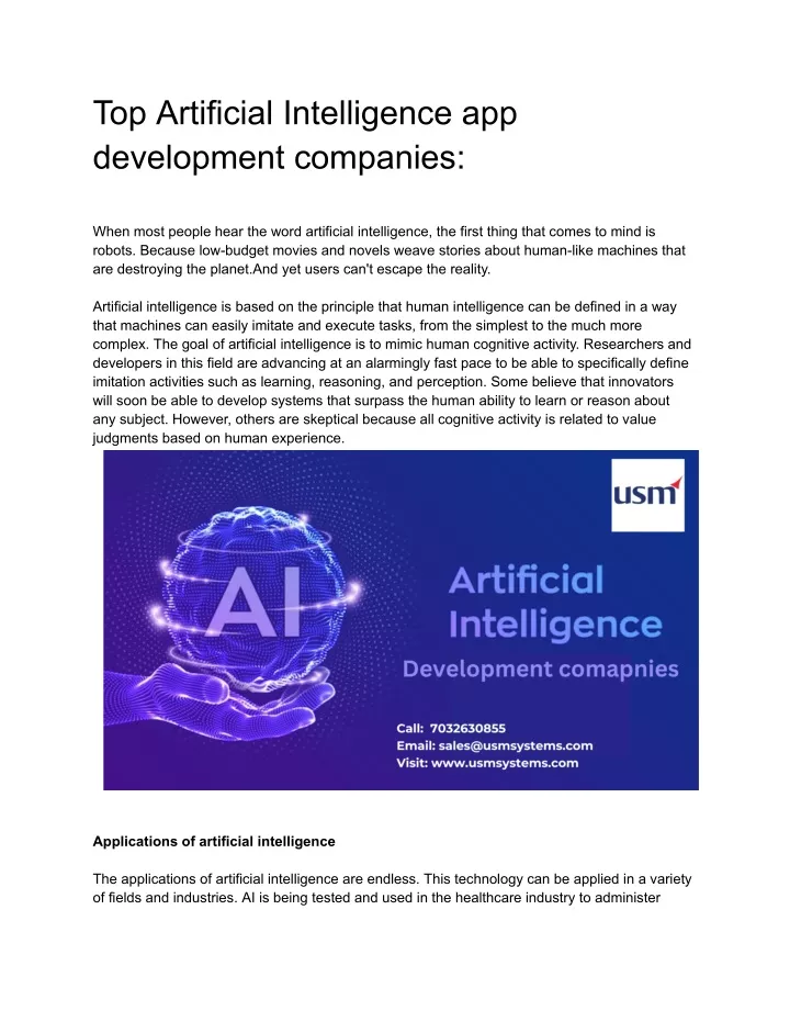 top artificial intelligence app development