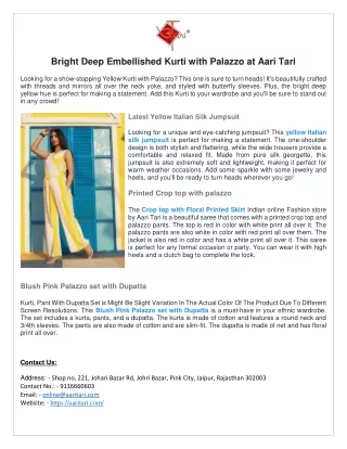 Bright Deep Embellished Kurti with Palazzo at Aari Tari
