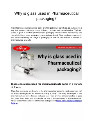 Ablaze Glass Works  -  Why is glass used in Pharmaceutical packaging_
