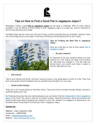 Tips on How to Find a Good Flat in Jagatpura Jaipur