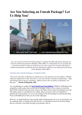 Are You Selecting an Umrah Package Let Us Help You